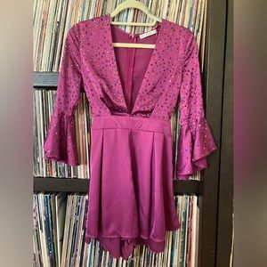 Purple Satin Romper Rhinestones